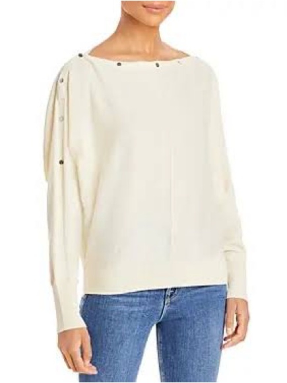 AllSaints Cream Button-Detail Boatneck Sweater